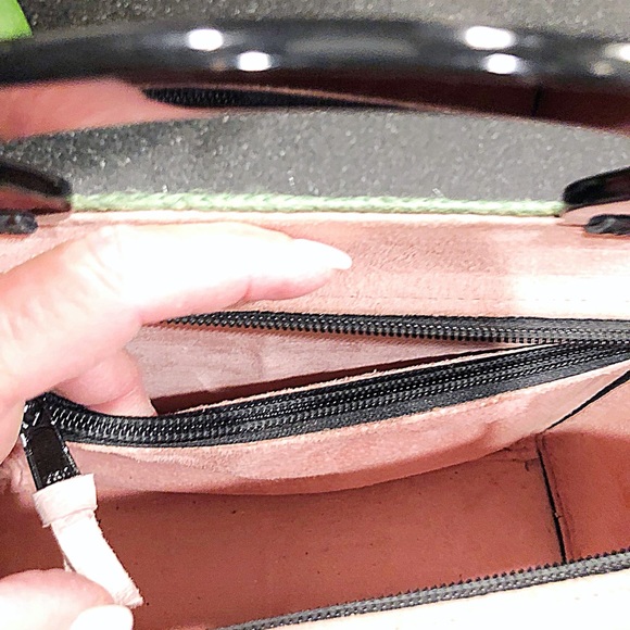 Modern Floral & Geometric Needlepointed Tote, Suede Lining, Leather Gussets - Picture 6 of 7